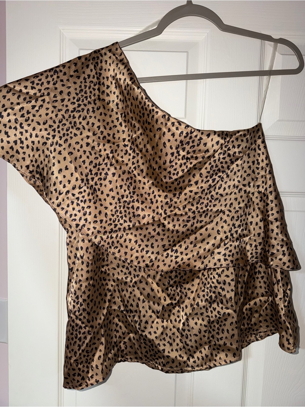 One-Shoulder Leopard Print Satin Skirt - Brown/Black medium NWT